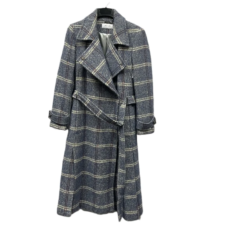 Coat Trench Coat By Calvin Klein In Blue, Size: M