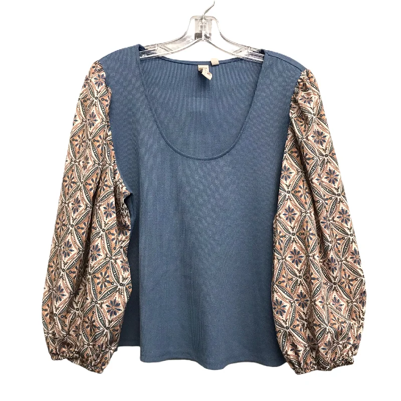 Top Long Sleeve By Dolan Left Coast In Blue & Tan, Size: 1x