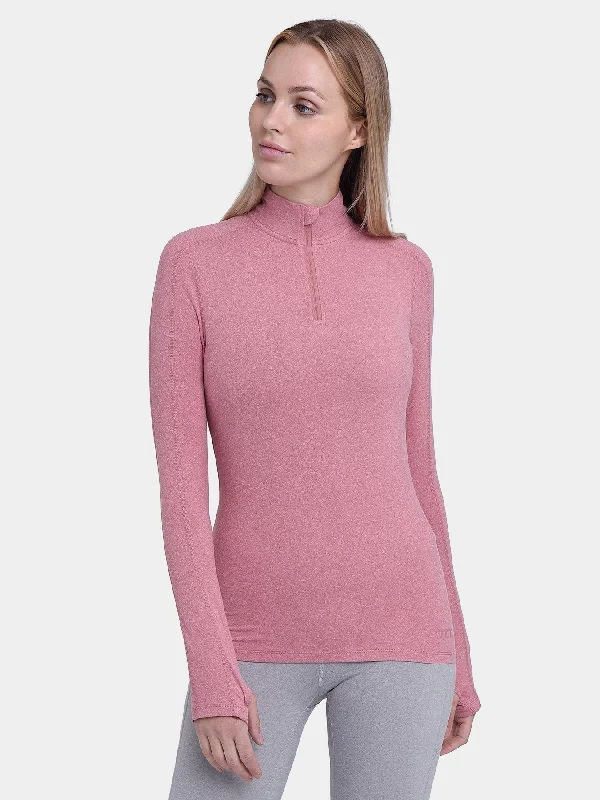 Fusion Half Zip Running Top For Women With Thumbholes & Back Zip Pocket