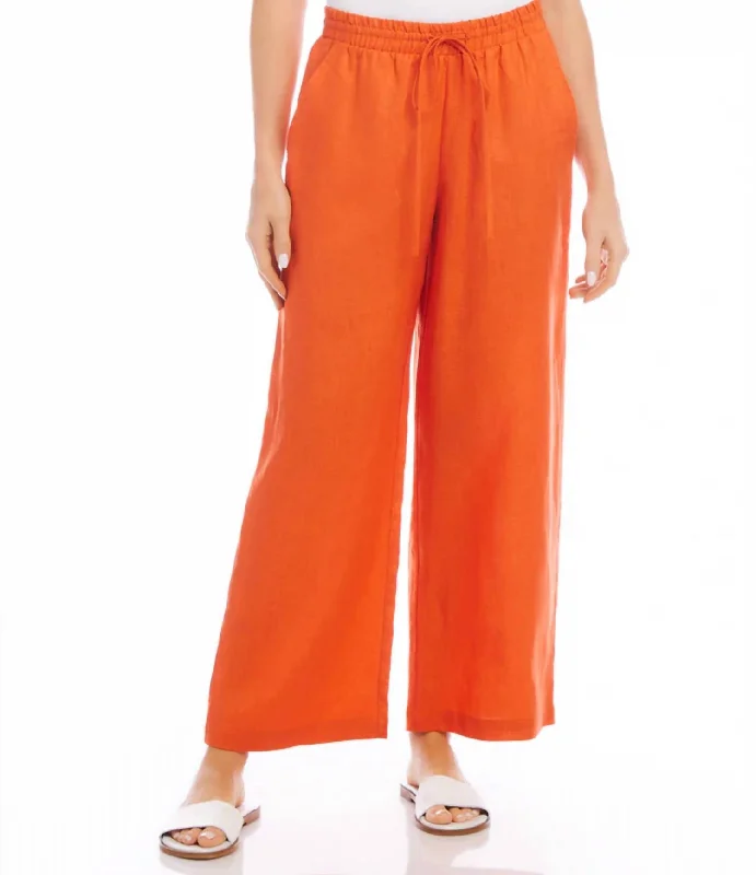 Drawstring Wide Leg Pants In Orange