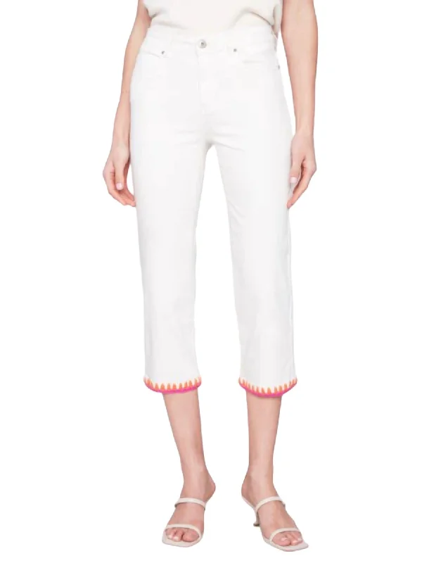 Embroidered Stitch Hem Straight Leg Jean In Natural