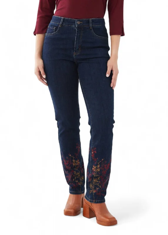 Suzanne Straight Leg Jean In Dark Rinse Embroidered