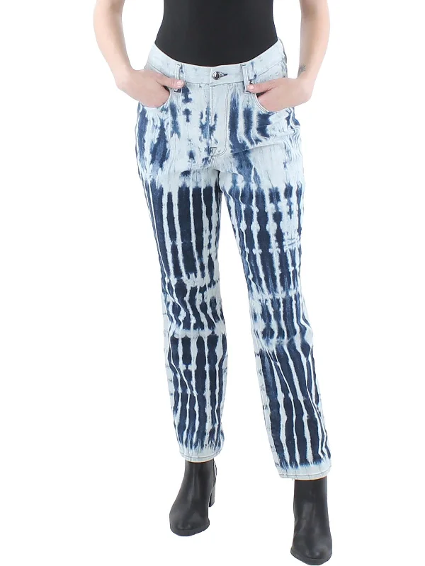 Vintage Shibori  Womens Tie-Dye Stretch Straight Leg Jeans