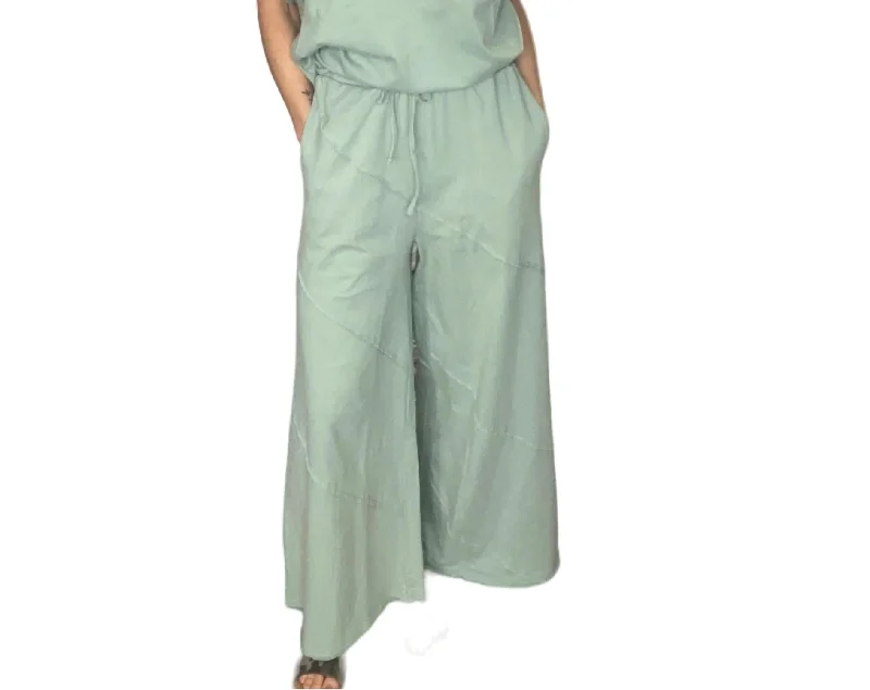 Washed Wide Leg Lounge Pants In Sage/blue