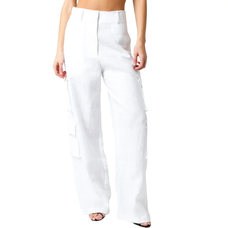 Women's Tracy Linen Cargo Pants In White