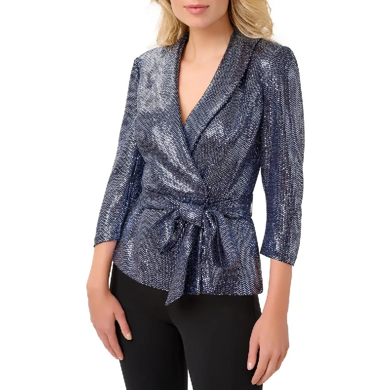 Adrianna Papell Womens Foil Tuxedo Wrap Top