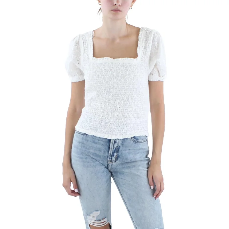 Q & A Womens Perforated Cotton Pullover Top