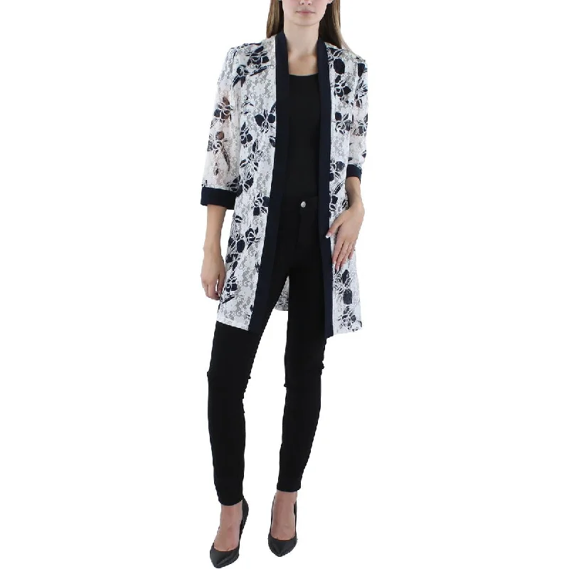 R&M Richards Womens Floral Cardigan Open-Front Blazer