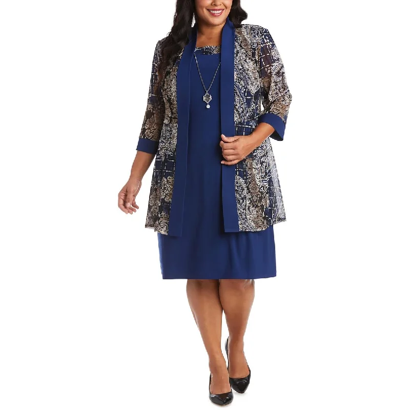 R&M Richards Womens Plus Printed Cardigan Open-Front Blazer