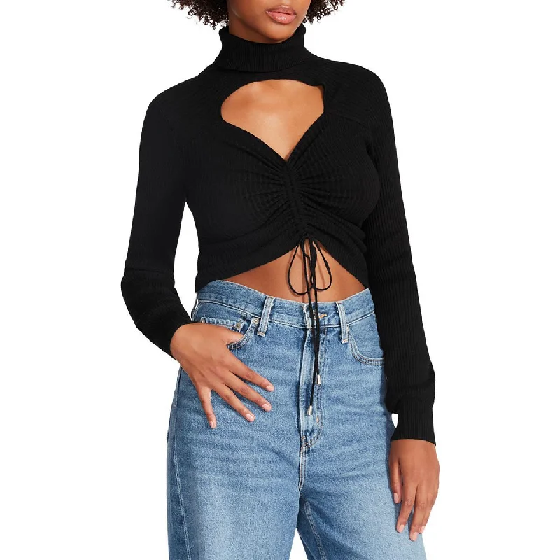 Steve Madden Womens Hazel Cinched Cut-Out Turtleneck Sweater