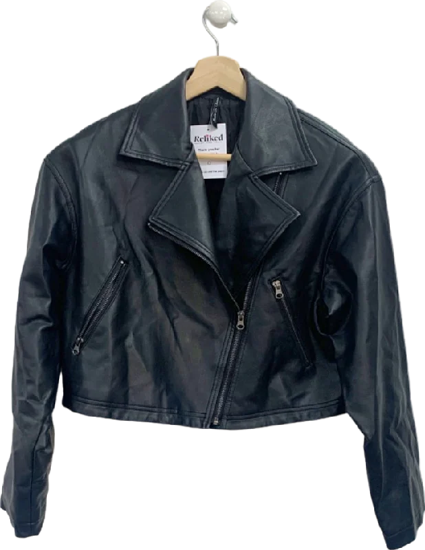 AsYou Black Faux Leather Biker Jacket UK 10