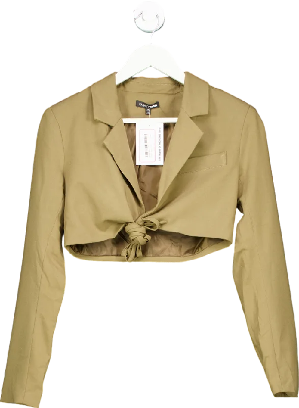 Fashion Nova Khaki Tie Front Blazer UK S