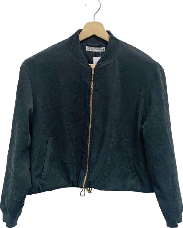 Zara Black Velveteen Bomber Jacket UK M