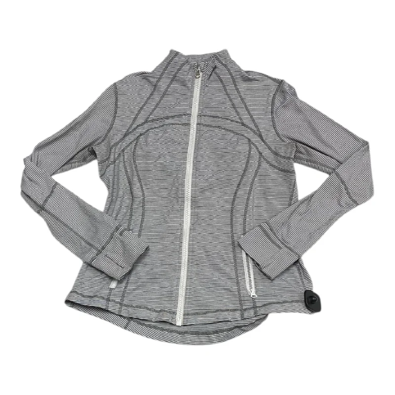 Athletic Top Long Sleeve Collar By Lululemon In Grey & White, Size: 12