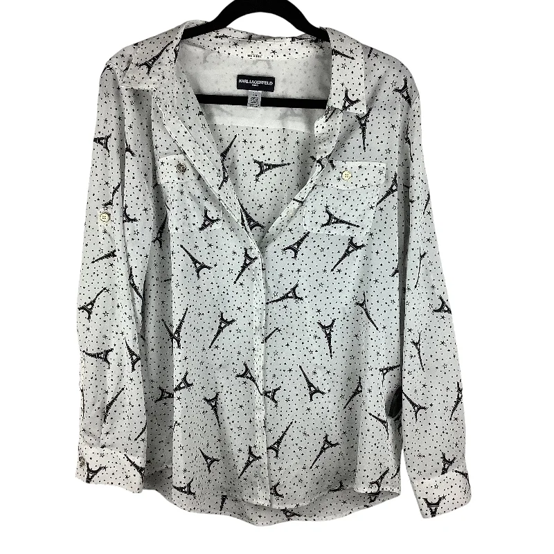 Top Long Sleeve Designer By Karl Lagerfeld In Black & White, Size: L